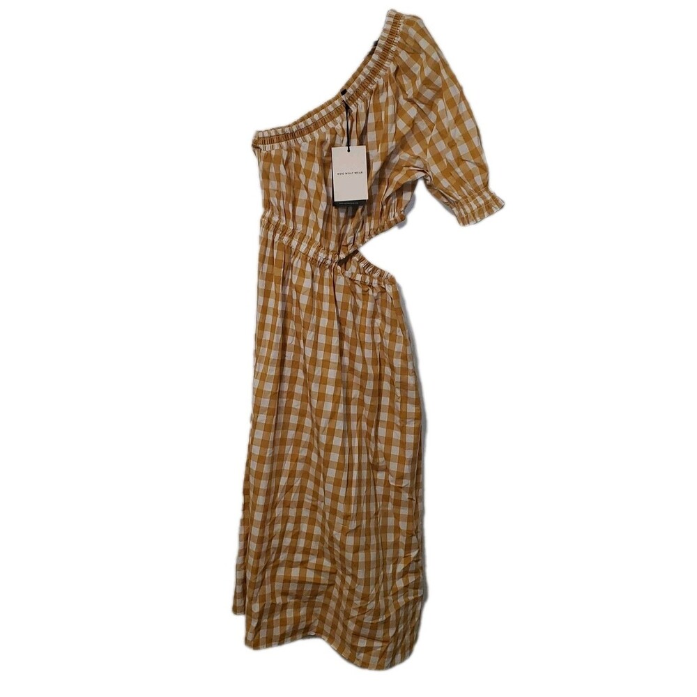 New Who What Wear Target Yellow Gingham Cutout One Shoulder Dress Small Cowgirl